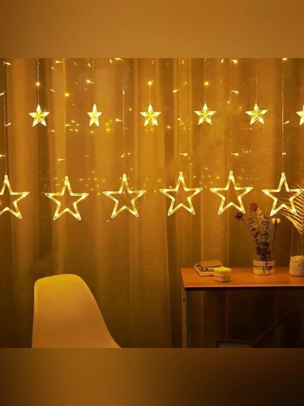 Warm White Star Curtain Lights - Home Decorative String Lights (New in Box)